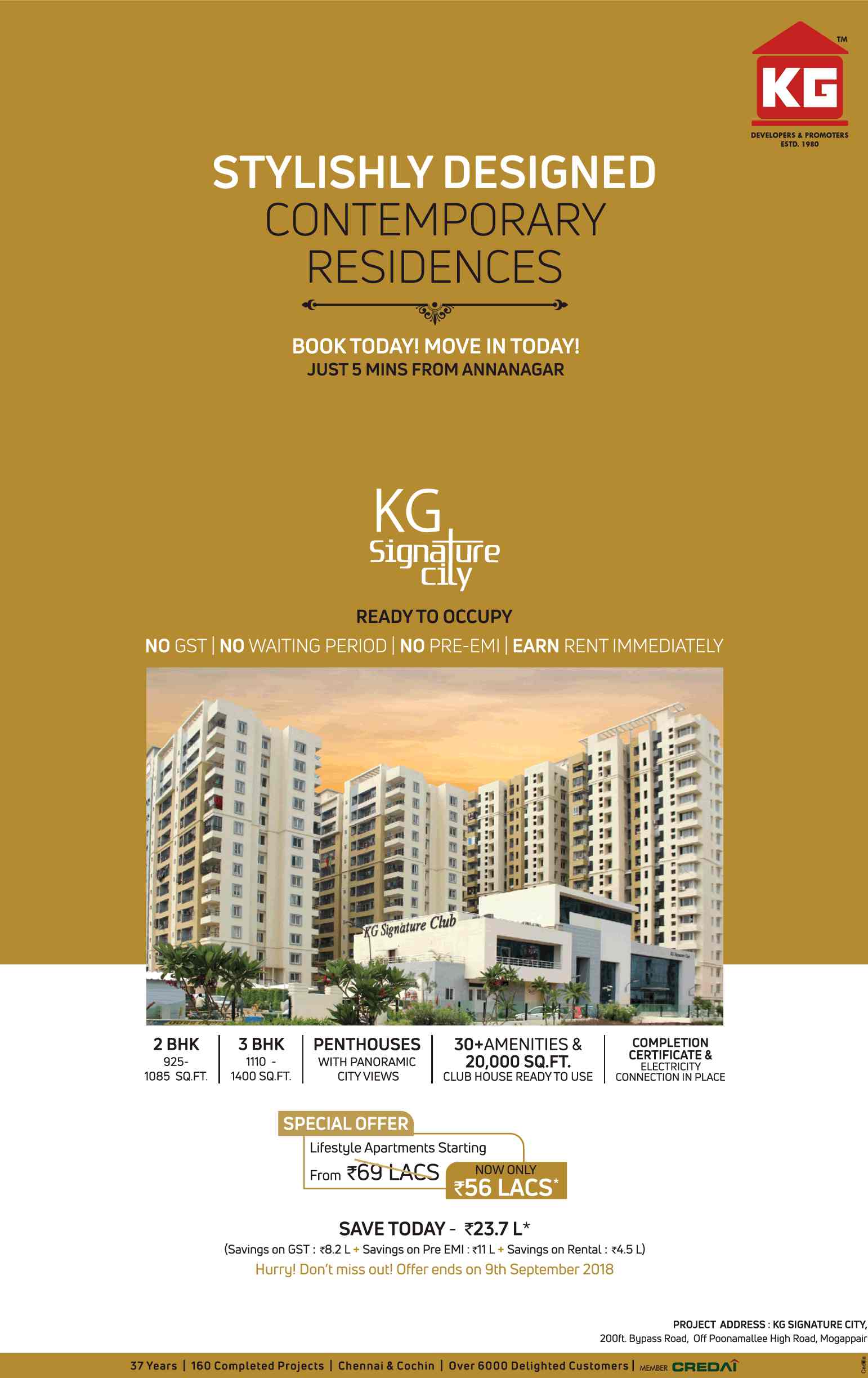 Book ready to occupy homes with no pre-EMI at KG Signature City in Chennai Update
